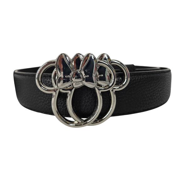 DISNEY 2024 MINNIE MOUSE BLACK WEB BELT – POLISHED METAL MINNIE EARS BUCKLE - Picture 1 of 8
